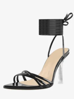 Sandales à lacets noires chaussures habillées à talons hauts bride