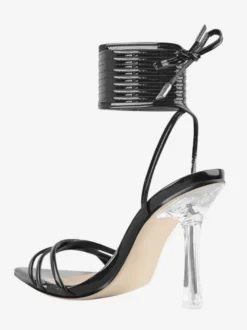Sandales à lacets noires chaussures habillées à talons hauts bride