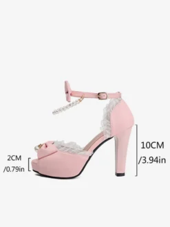 Sandales Lolita blanches à nœuds et perles chaussures d'été à bout ouvert en cuir synthétique
