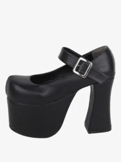 Sandales mignonne Lolita avec œillets bout rond cuir PU métallique chaussures d'été noires Lolita