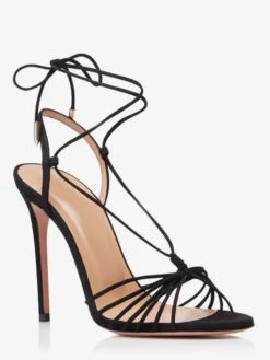 Sandales noires en daim à talons hauts et bout ouvert chaussures habillées à lacets