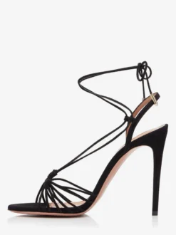 Sandales noires en daim à talons hauts et bout ouvert chaussures habillées à lacets