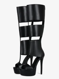 Sandales noires montantes à plateforme et bout ouvert style gladiateur unisexe