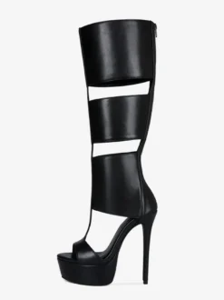 Sandales noires montantes à plateforme et bout ouvert style gladiateur unisexe