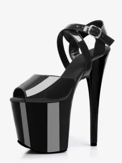 Sandales noires sexy à plateforme bout ouvert et talons hauts croisés