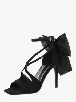 Sandales noires à talons aiguilles bout ouvert nœud chaussures à talons aiguilles