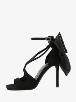 Sandales noires à talons aiguilles bout ouvert nœud chaussures à talons aiguilles