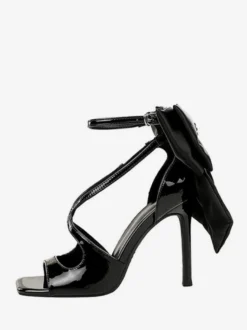 Sandales noires à talons aiguilles bout ouvert nœud chaussures à talons aiguilles