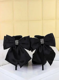 Sandales noires à talons aiguilles bout ouvert nœud chaussures à talons aiguilles