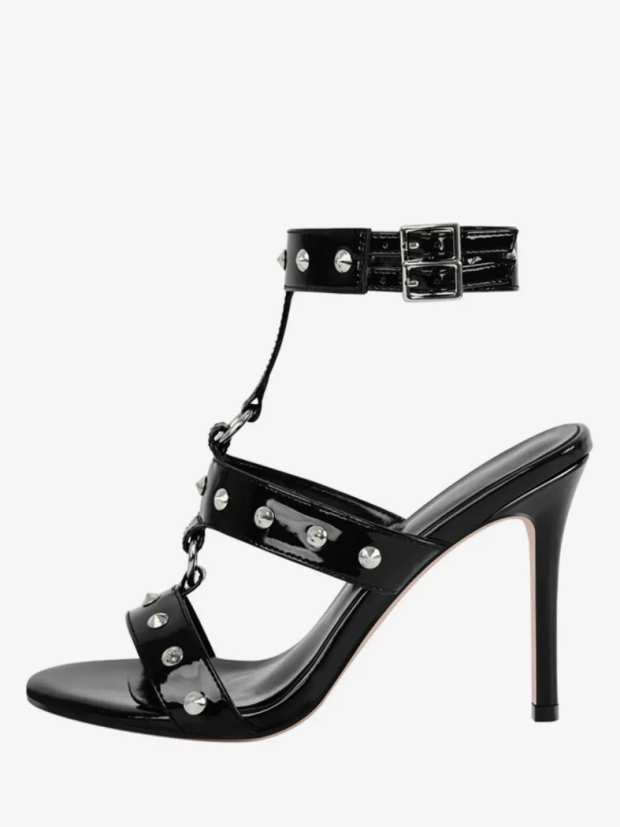 Sandales noires à talons hauts et bout ouvert chaussures à perles