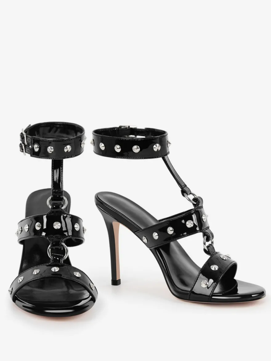 Sandales noires à talons hauts et bout ouvert chaussures à perles