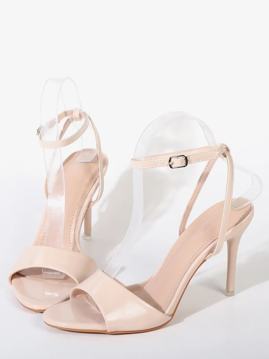 Sandales noires à talons hauts pour femmes bout ouvert et bride cheville chaussures de soirée