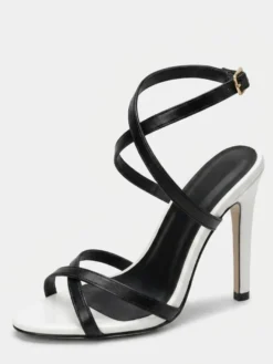 Sandales noires à talons hauts pour femmes bout ouvert talons aiguilles chaussures de bal