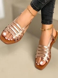 Sandales plates à bout ouvert en cuir PU pour femmes
