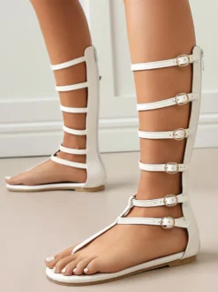 Sandales plates à brides blanches Galdiator pour femmes