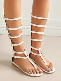 Sandales plates à brides blanches Galdiator pour femmes