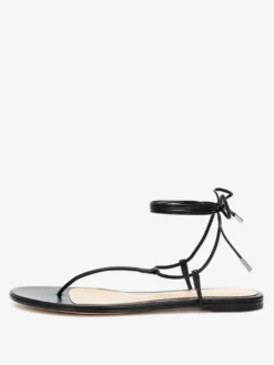 Sandales plates noires à lacets pour femmes