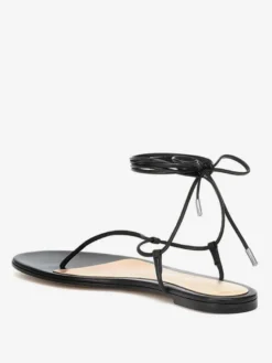 Sandales plates noires à lacets pour femmes