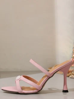 Sandales roses à talons hauts pour femmes sandales à brides et bout ouvert