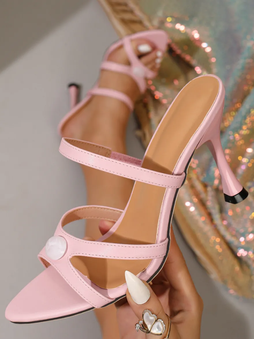 Sandales roses à talons hauts pour femmes sandales à brides et bout ouvert