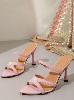 Sandales roses à talons hauts pour femmes sandales à brides et bout ouvert