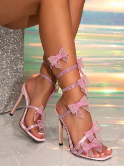 Sandales roses à talons hauts pour femmes bout ouvert et brides