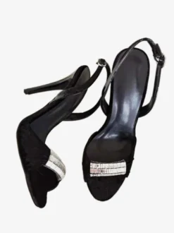 Sandales Rouges En Velours Chaussures De Soirée Talons Hauts À Bout Ouvert Bride