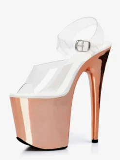 Sandales sexy argentées à plateforme bout ouvert et détails à boucle talons hauts