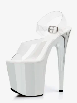 Sandales sexy argentées à plateforme bout ouvert et détails à boucle talons hauts
