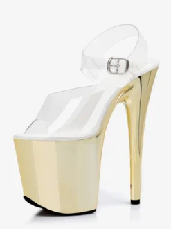 Sandales sexy argentées à plateforme bout ouvert et détails à boucle talons hauts