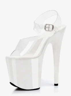Sandales sexy argentées à plateforme bout ouvert et détails à boucle talons hauts