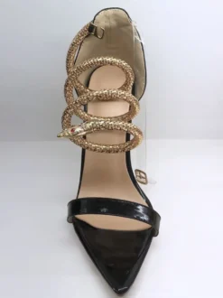 Sandales sexy femme à talon haut noir en pu vernis