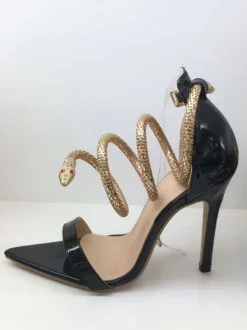 Sandales sexy femme à talon haut noir en pu vernis