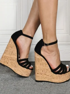 Sandales sexy grande taille noir Micro daim supérieur bout ouvert talon aiguille chaussures sexy chaussures grande taille