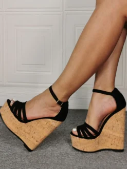 Sandales sexy grande taille noir Micro daim supérieur bout ouvert talon aiguille chaussures sexy chaussures grande taille