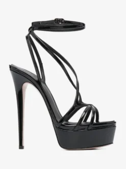 Sandales sexy pour femmes plateforme noire bout ouvert lanières talons hauts
