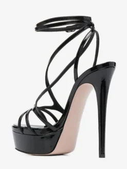 Sandales sexy pour femmes plateforme noire bout ouvert lanières talons hauts
