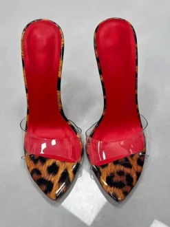 Sandales sexy à talons hauts mules ouvertes imprimé léopard talon aiguille dos nu