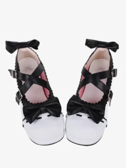 Sandales Sweet Lolita avec nœuds à bout rond en cuir PU chaussures d'été blanches Lolita