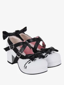 Sandales Sweet Lolita avec nœuds à bout rond en cuir PU chaussures d'été blanches Lolita