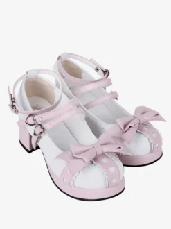 Sandales Sweet Lolita avec nœuds à bout rond en cuir PU chaussures d'été blanches Lolita