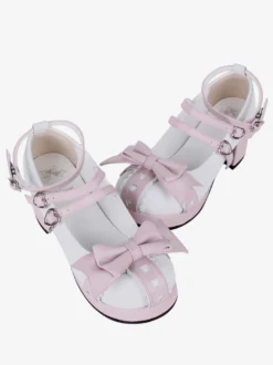Sandales Sweet Lolita avec nœuds à bout rond en cuir PU chaussures d'été blanches Lolita