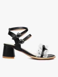 Sandales Sweet Lolita avec nœuds roses chaussures d'été en cuir PU à bout rond
