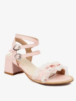 Sandales Sweet Lolita avec nœuds roses chaussures d'été en cuir PU à bout rond