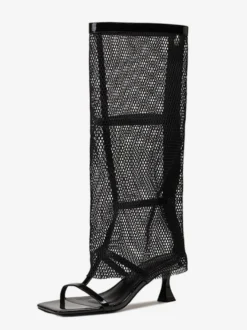 Sandales à talon chaton et bout ouvert en maille pour femmes