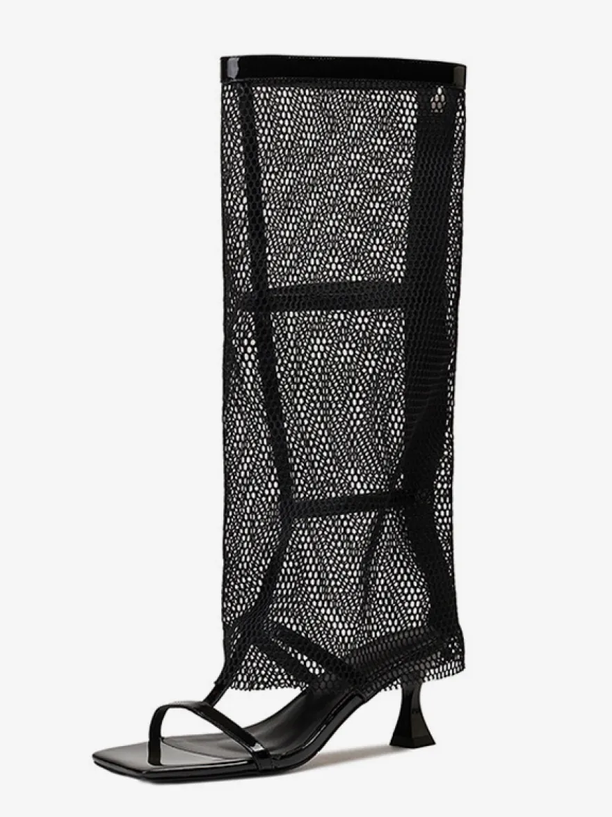 Sandales à talon chaton et bout ouvert en maille pour femmes