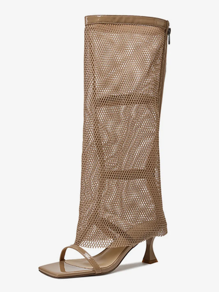 Sandales à talon chaton et bout ouvert en maille pour femmes