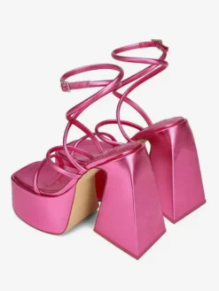 Sandales à talons blocs et plateforme bout carré chaussures de soirée à lanières