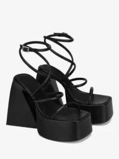 Sandales à talons blocs et plateforme bout carré chaussures de soirée à lanières