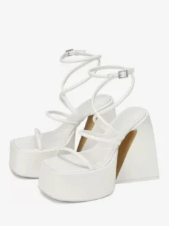 Sandales à talons blocs et plateforme bout carré chaussures de soirée à lanières